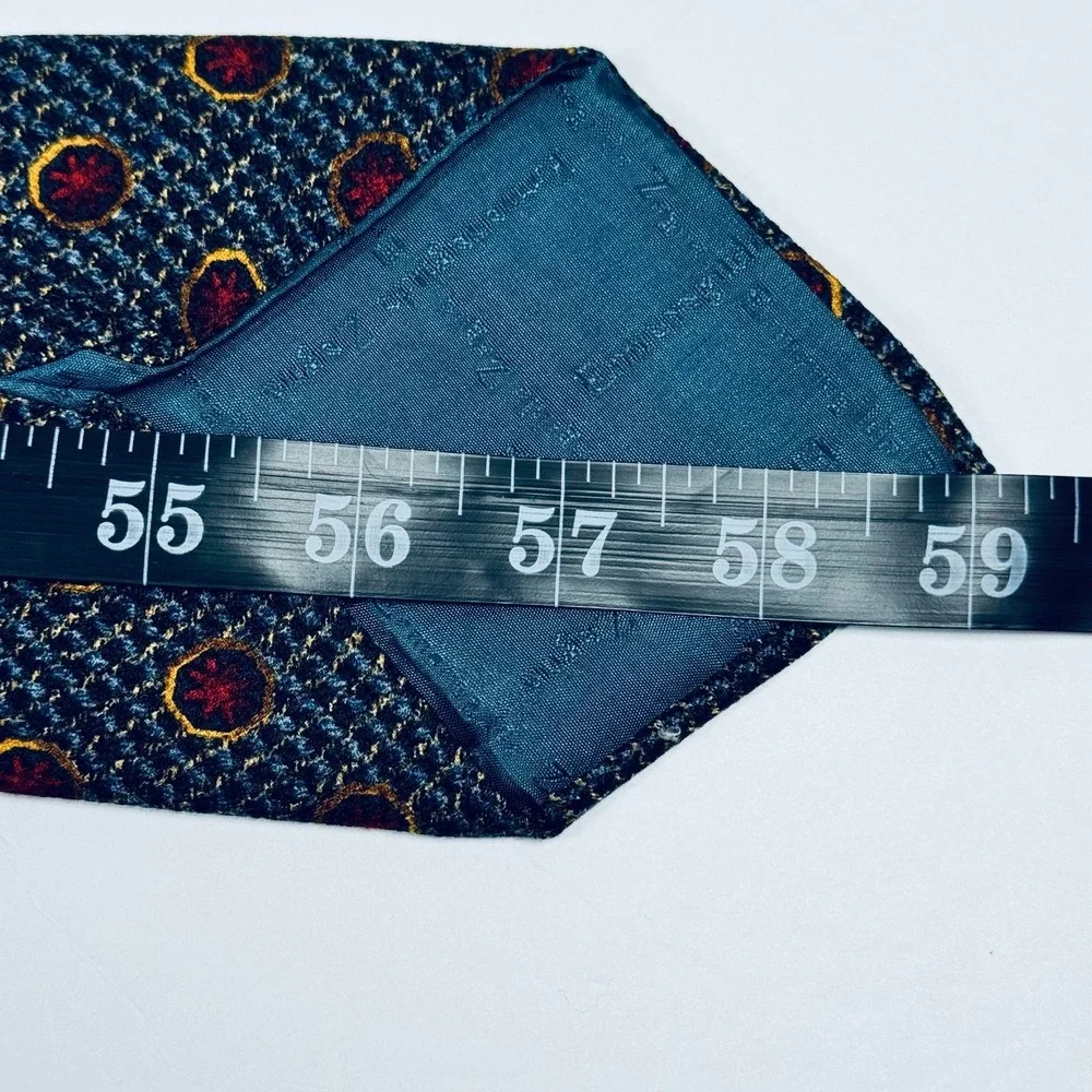 Ermenegildo Zegna Silk Tie Blue Red‎ Gold Medallion Made in Italy Designer